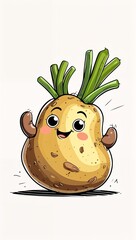 Silly rolling baby potato vegetables in cartoon illustration on plain white background