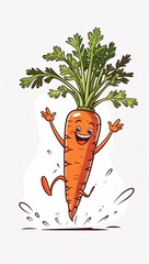 Cheerful skipping sweet carrot vegetables in cartoon illustration on plain white background
