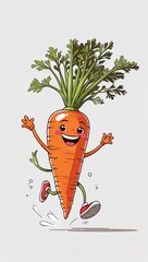 Cheerful skipping sweet carrot vegetables in cartoon illustration on plain white background
