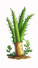 Curious peeking spiky ampalaya vegetables in cartoon illustration on plain white background