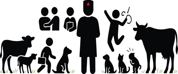 Silhouette collage of family, pets and community lifePrint