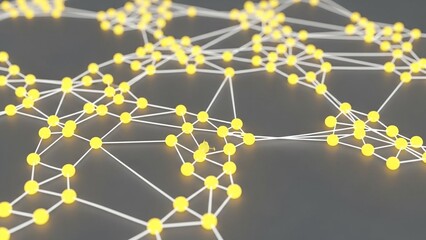 Network connections concept with yellow nodes and white lines on gray background representing technology and communication with digital and innovation