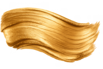 Golden metallic paint brush stroke creating a shimmering liquid wave texture, isolated on transparent background