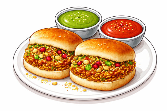 Vector Illustration of Kutchi Dabeli with White Background