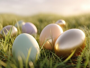 Easter eggs on grass outdoors