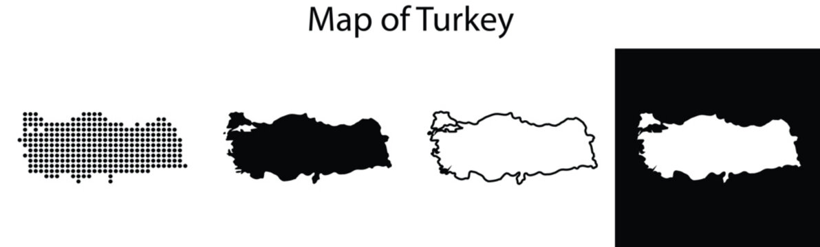 Outline maps of a country in various fill styles, showcasing its geographical shape