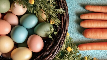 Easter basket with pastel eggs Easter basket with pastel eggs