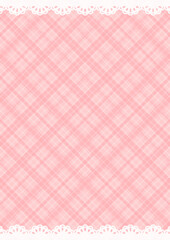 縦の背景　レースの飾りと斜めのチェック柄　ピンク