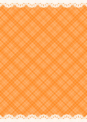 縦の背景　レースの飾りと斜めのチェック柄　オレンジ