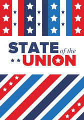 Obraz premium State of the Union Address in United States. Annual deliver from the President of the US address to Congress. Speech President. Patriotic american elements. Poster, card, banner, background. Vector