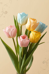 colorful tulips in a soft floral arrangement with pastel hues 