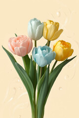 colorful tulips in a soft floral arrangement with pastel hues 