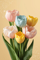 colorful tulips in a soft floral arrangement with pastel hues 