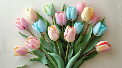 colorful tulips in a soft floral arrangement with pastel hues 