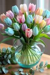 colorful tulips in a soft floral arrangement with pastel hues 