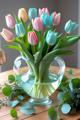 colorful tulips in a soft floral arrangement with pastel hues 