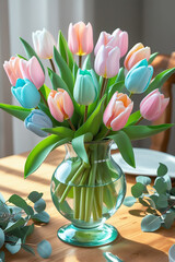 colorful tulips in a soft floral arrangement with pastel hues 