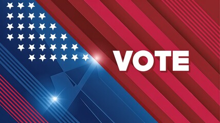 Stylized American flag graphic with 'VOTE' in bold white letters, representing patriotism and civic duty.