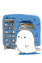 Cute cartoon narwhal on a stack of books © Slon