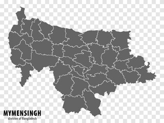 Blank map Mymensingh Division of Bangladesh. High quality map Mymensingh Division with districts on transparent background for your web site design, logo, app, UI.  EPS10.