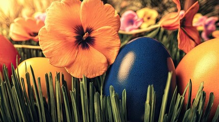 Colorful Easter eggs with flowers