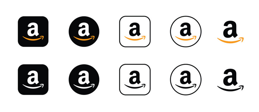 amazon logo set vector illustration, amazon e-commerce set, amazon mobile app icons isolated on white background.
