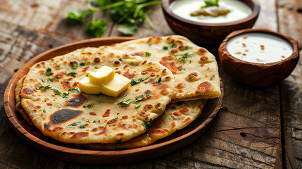 Aloo Paratha with Butter Served with Curd