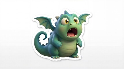 Fototapeta premium Cute baby dragon sticker set with emotions and activities, 3D cartoon character on white background