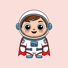 Obraz premium A joyful adorable cartoon child in a powerful space suit is happily prepared for incredible galactic adventures that await.
