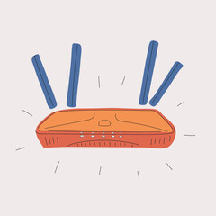 Cartoon vector illustration of a router, metaphor of connection, network, and digital communication