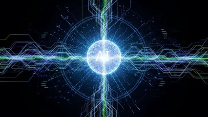 Glowing blue ai technology background with neon lines and circuits, futuristic digital illustration for innovation and artificial intelligence concepts