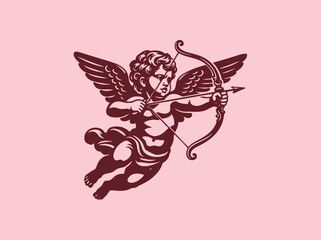 Cupid angel archer vintage engraving silhouette vector illustration