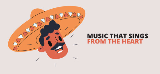 Cartoon vector illustration of a man wearing a sombrero, metaphor of culture, celebration, and festive mood