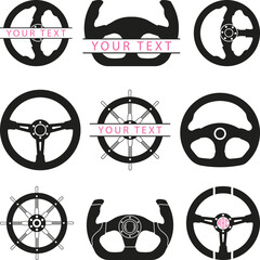Car Wheel Silhouette SVG Bundle Cut File, Steering Wheel Silhouette, Boat Wheel, Captain Ship Sailing Steering Wheel Vector Illustration