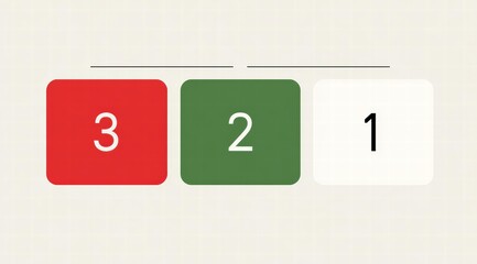Red, green, white numbered color blocks for UI step indicator, countdown visual, or educational sequencing material