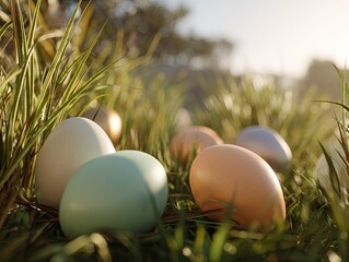 Easter eggs on grass