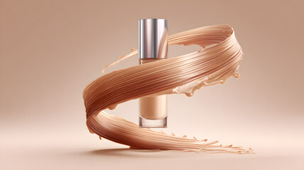 Cohesive foundation bottle with swirling ribbon