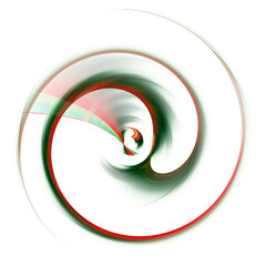 An abstract dark green striped propeller with spiral blades rotates on a white background. Icon, logo, symbol, sign. 3D rendering. 3D illustration.