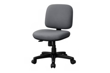 Gray ergonomic office chair on transparent background, a modern desk furniture piece for comfortable workspace seating