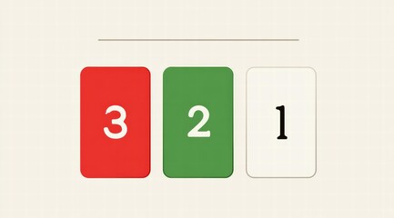 Textured red, green, white number blocks “321” with shadow for print material, educational aid, or button mockup