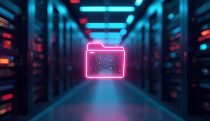 Glowing file floating in digital space, emphasizing the flow and management of data