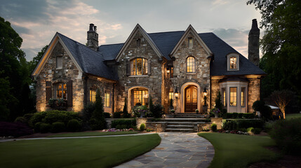 Luxury stone estate home exterior