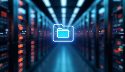 Glowing file floating in digital space, emphasizing the flow and management of data