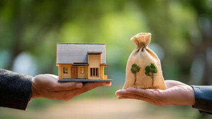 Hands exchanging house and money concept