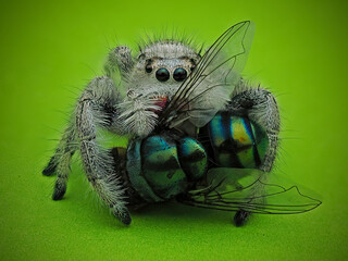 Phidippus regius with prey