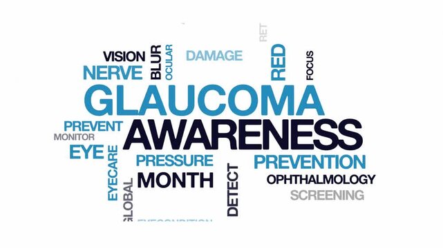 glaucoma awareness concept Animated Tag Word Cloud kinetic typography, Text Design Animation typography seamless loop video motion graphics Intro Wordart text reveal loop skyblue grey type on white bg