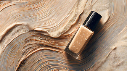 Beige foundation bottle with swirling product