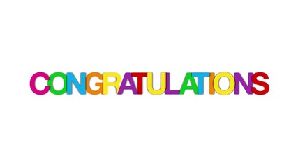 Congratulations text word lettering colorful kinetic type banner animation, festive decorative greeting bright bold motion display video on white background, congrats intro outro footage clip 