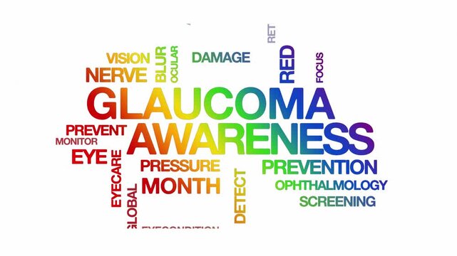 glaucoma awareness concept Animated Tag Word Cloud kinetic typography, Text Design Animation typography seamless loop video motion graphics Intro Wordart text reveal loop rainbow type on white bg