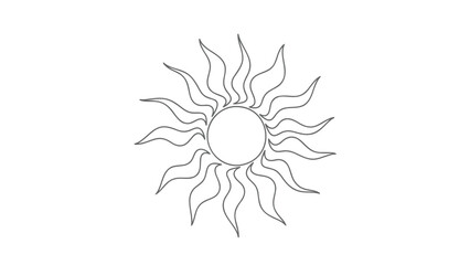 A minimalist line drawing of a stylized sun with wavy rays on a white background, symbolizing warmth and energy with minimalist